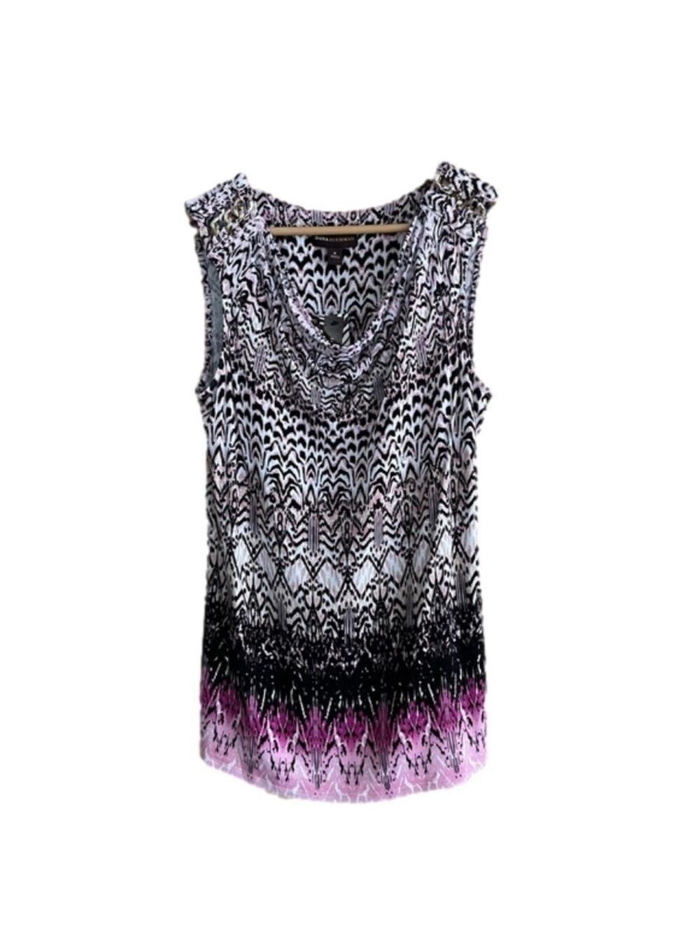 Dana Buchman abstract animal print sleeveless chain trim blouse size medium